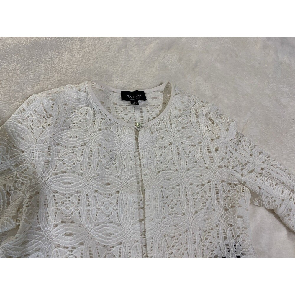 RN Studio White Floral Lace Bridal Cover Up Jacket Scalloped Open Long Sleeve S - Picture 12 of 12